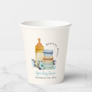 Bonjour Blue Macarons & Milk Boy Baby Shower Pappbecher