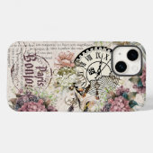 Bonjour Botanical french artwork Cute bird Grunge Case-Mate iPhone Hülle (Rückseite (Horizontal))
