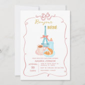 Bonjour Cafe Pink Coquette Babydusche Einladung (Vorderseite)