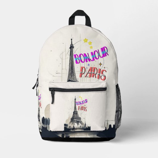 Bonjour Colorful Paris Bedruckter Rucksack (Vorderseite)