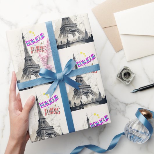 Bonjour Colorful Paris Geschenkpapier (Schenken)