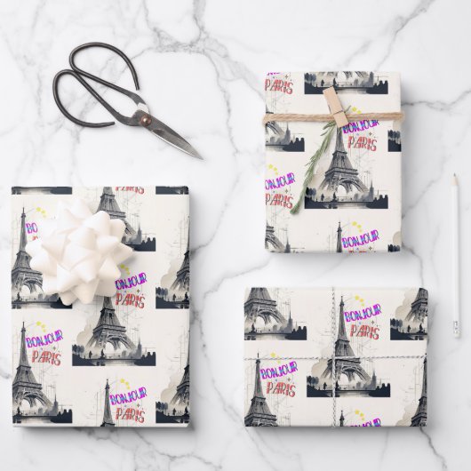 Bonjour Colorful Paris Geschenkpapier Set (Vorderseite)