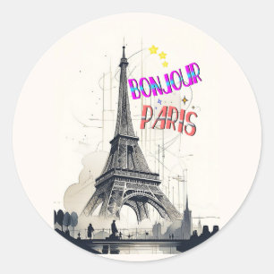 Bonjour Colorful Paris Runder Aufkleber