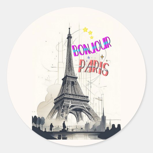 Bonjour Colorful Paris Runder Aufkleber (Vorderseite)