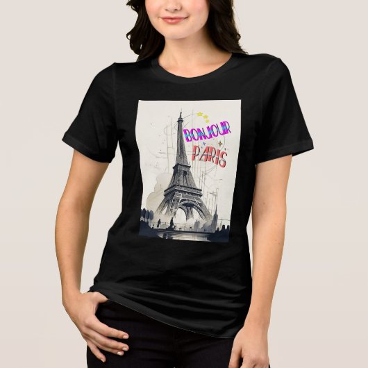 Bonjour Colorful Paris Tri-Blend Shirt (Vorderseite)