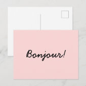 Bonjour Cream Ivory Modern Script Design Postkarte (Vorne/Hinten)