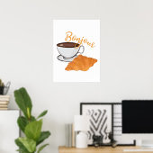 Bonjour Croissant Coffee Breakfast - French Café Poster (Heimbüro)