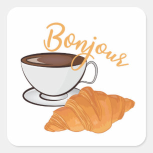 Bonjour Croissant Coffee Breakfast - French Café Quadratischer Aufkleber
