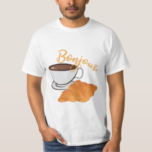 Bonjour Croissant Coffee Breakfast - French Café T-Shirt
