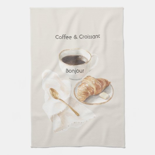 Bonjour Croissant & Kaffee Geschirrtuch (Vertikal)