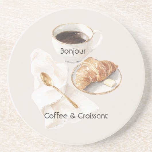 Bonjour Croissant & Kaffee   Getränkeuntersetzer (Vorne)