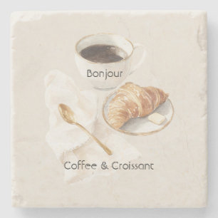 Bonjour Croissant & Kaffee   Steinuntersetzer
