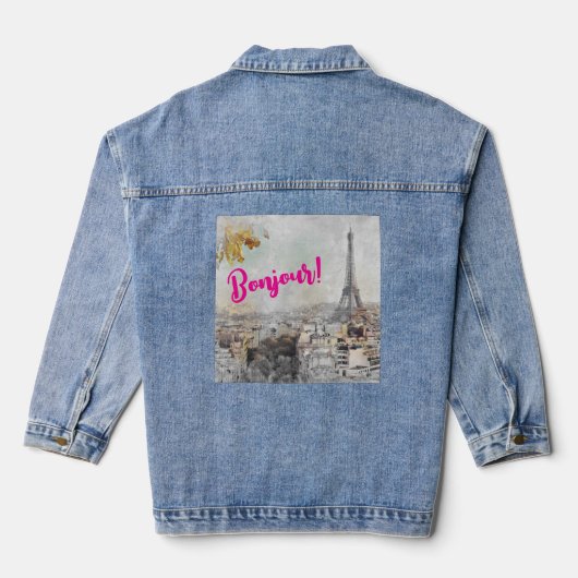 Bonjour Eiffel Tower Paris Frankreich Denim Jacket Jeansjacke (Rückseite)