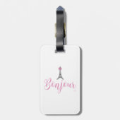 Bonjour-Eiffel Tower Pink Bow Gepäckanhänger (Rückseite vertikal)