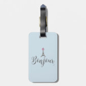 Bonjour-Eiffel Tower Pink Bow Gepäckanhänger (Rückseite vertikal)