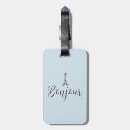 Bonjour-Eiffel Tower Pink Bow Gepäckanhänger (Rückseite vertikal)