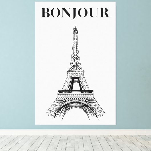 Bonjour Eiffelturm - Pariser Chic gestresst Leinwanddruck (Insitu (Holzboden))