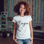 Bonjour | Elegante und moderne französische Schrif T-Shirt<br><div class="desc">Dieses elegante,  schwarz-weiße Shirt sagt "Bonjour" in trendiger,  moderner Schrift-Typografie. Ein schicker und stilvoller Look für alle,  die Frankreich und die französische Sprache Lieben.</div>