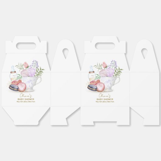 Bonjour Floral Macarons Milk Tea Baby Dusche Geschenkschachtel (Ungeklappt)