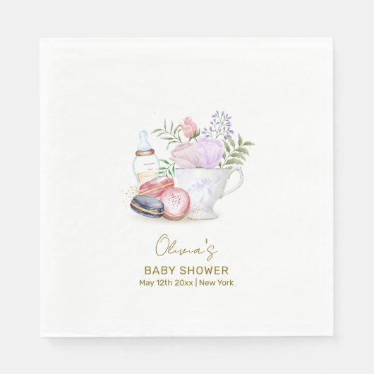 Bonjour Floral Macarons Milk Tea Baby Dusche Serviette (Vorderseite)