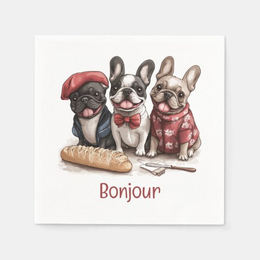 Bonjour Französische Bulldoggen Serviette (Vorderseite)