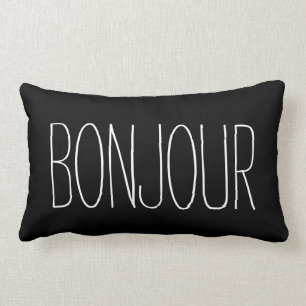 Bonjour französische Typografie-Schwarzweiss-Zita Lendenkissen