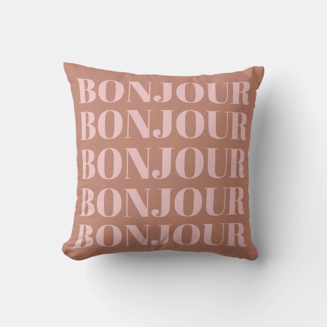 Bonjour | Französische Typografie Terracotta und B Kissen (Vorderseite)