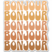 Bonjour | Französischer Hallo in Brown Groovy Typo Aufkleber (Vorderseite)