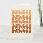 Bonjour | Französischer Hallo in Brown Groovy Typo Karte (Vorderseite)