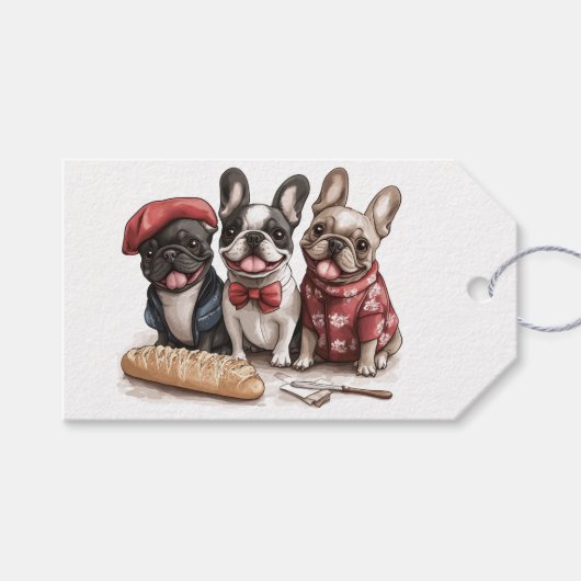 Bonjour French Bulldogs Geschenkanhänger (Vorderseite (Horizontal))