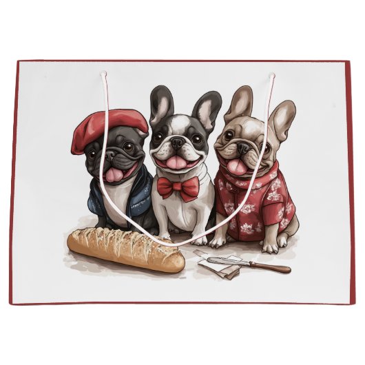 Bonjour French Bulldogs Große Geschenktüte (Vorderseite)
