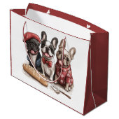 Bonjour French Bulldogs Große Geschenktüte (Rückseite Schrägansicht)