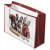 Bonjour French Bulldogs Große Geschenktüte (Vorderseite Schrägansicht)