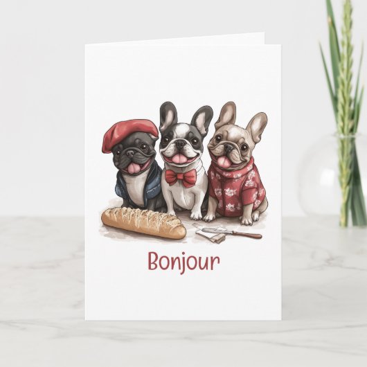 Bonjour French Bulldogs Karte (Vorderseite)