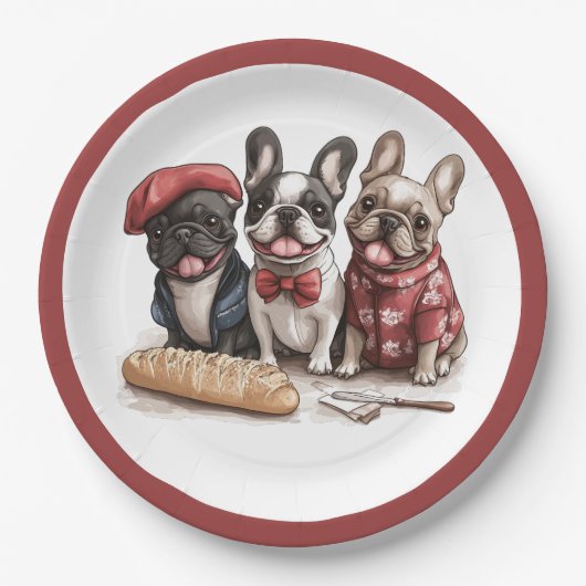 Bonjour French Bulldogs Pappteller (Vorderseite)