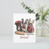 Bonjour French Bulldogs Postkarte (Stehend Vorderseite)