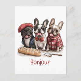 Bonjour French Bulldogs Postkarte