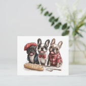 Bonjour French Bulldogs Postkarte (Stehend Vorderseite)