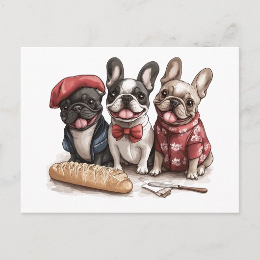 Bonjour French Bulldogs Postkarte (Vorderseite)