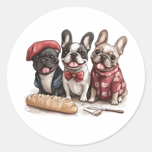 Bonjour French Bulldogs Runder Aufkleber (Vorderseite)