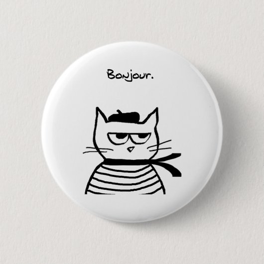 Bonjour French Cat Funny Button (Vorderseite)