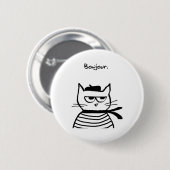 Bonjour French Cat Funny Button (Vorne & Hinten)