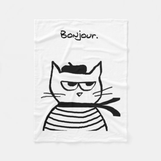 Bonjour French Cat Funny Fleecedecke (Vorderseite)