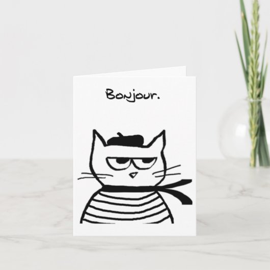 Bonjour French Cat Funny Karte (Vorderseite)