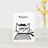 Bonjour French Cat Funny Karte (Gelbe Blume)