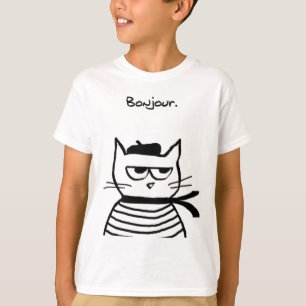 Bonjour French Cat Funny T-Shirt