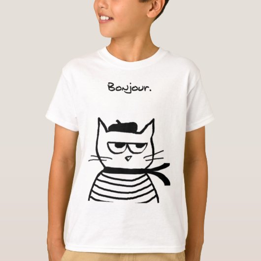 Bonjour French Cat Funny T-Shirt (Vorderseite)