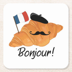 Bonjour French Croissant - Frankreich Funny Food Rechteckiger Pappuntersetzer