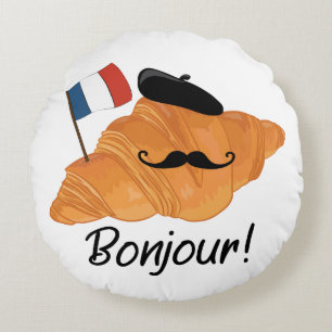 Bonjour French Croissant - Frankreich Funny Food Rundes Kissen
