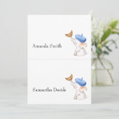 Bonjour French Gingham Blue Baby Dusche Platzkarte (Stehend Vorderseite)